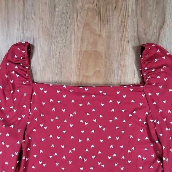 🧚‍♀️Daisy May Cranberry Top w/Cat Face Print Long Sleeve Top Large - Picture 3 of 9